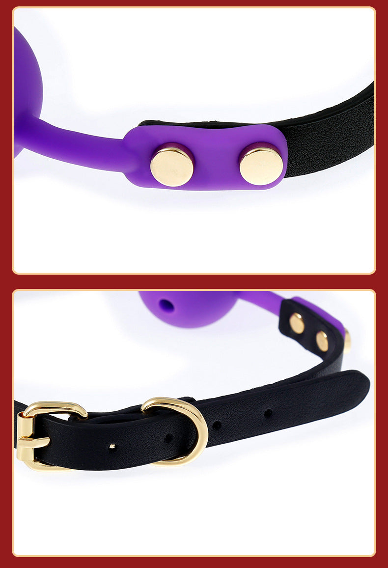 Silicone Rose Ball Gag with Adjustable PU Leather Strap - Playful Adult Novelty(purple)
