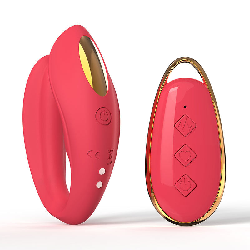 Red BlissLink U-Shaped Wearable Couple's Vibrator with Remote - 12 Modes for Shared Intimacy & Solo Fun