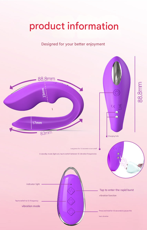 Red BlissLink U-Shaped Wearable Couple's Vibrator with Remote - 12 Modes for Shared Intimacy & Solo Fun