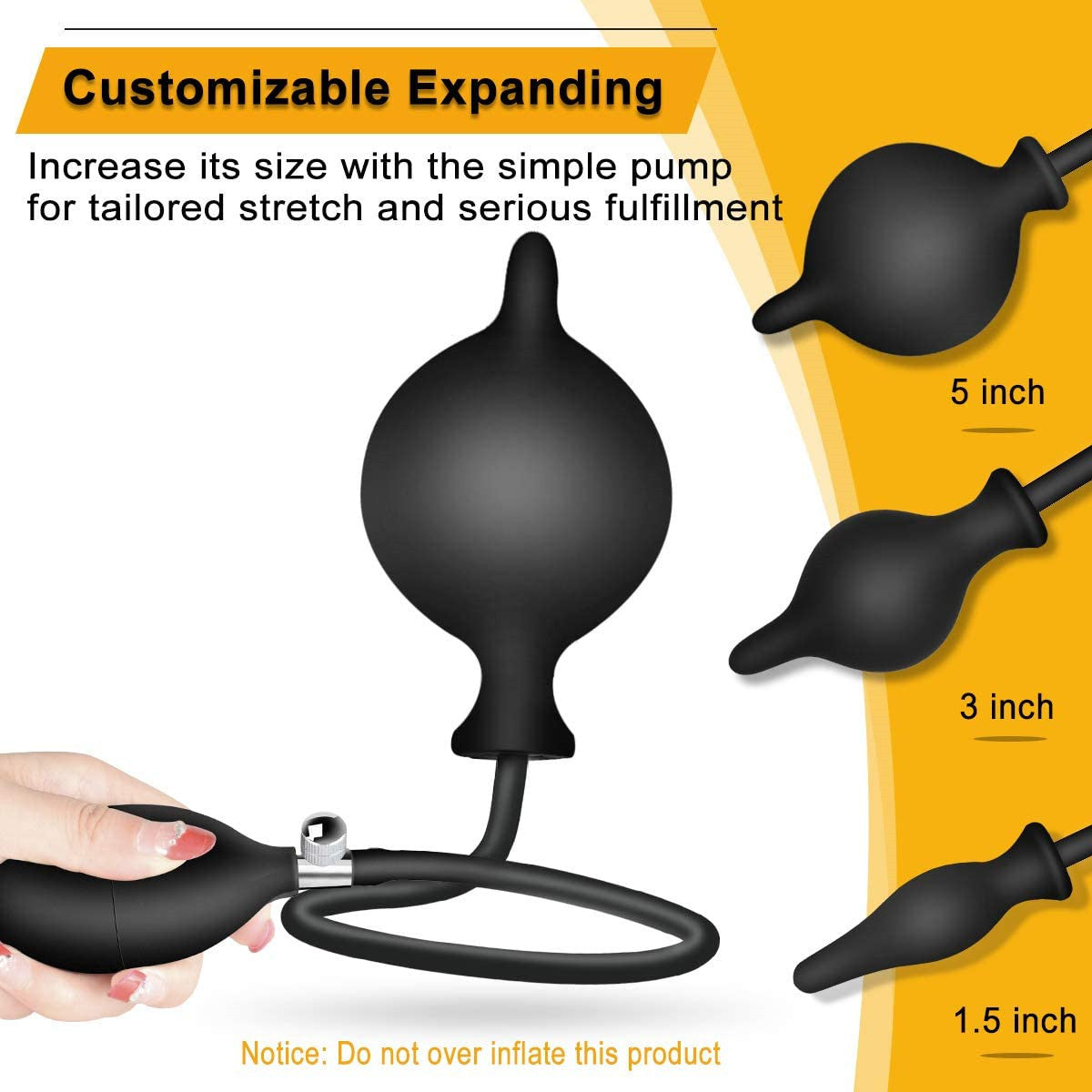 Black 3-Bead Pull-On Inflatable Butt Plug - Large Silicone Dilator