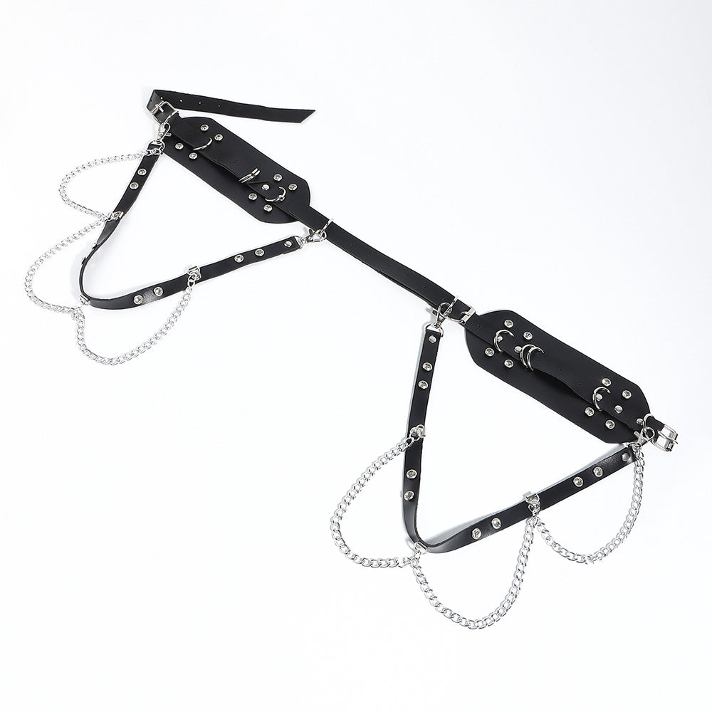 Punk Style Sexy Rhine-diamond PU Belt Harness Metal Chain Belt Multi-purpose Strap Sex Toys Belt Leather Goods