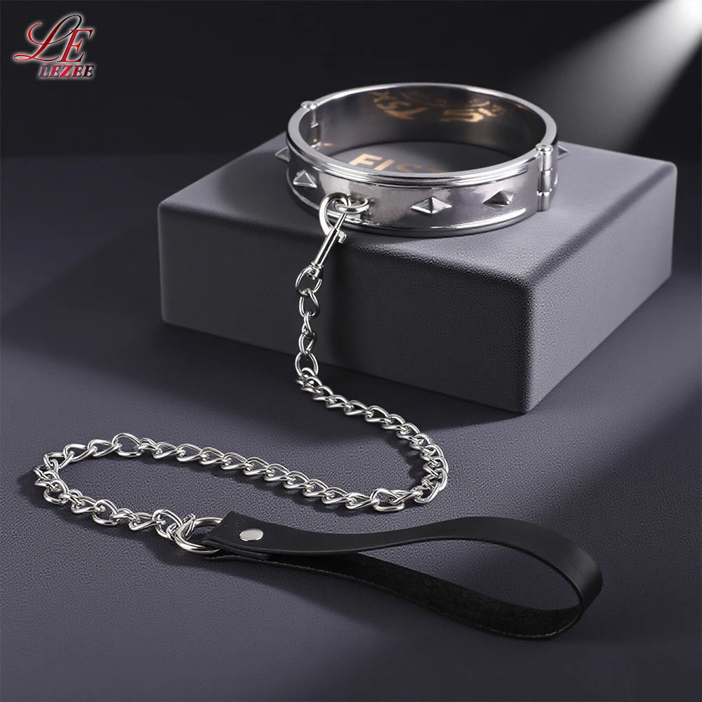 LEZEE Stainless Steel Choker Necklace Pendant Collar Adult Pleasure Man Women Goth Punk Chain Sexy Chockers Bondage BDSM Sex Toy