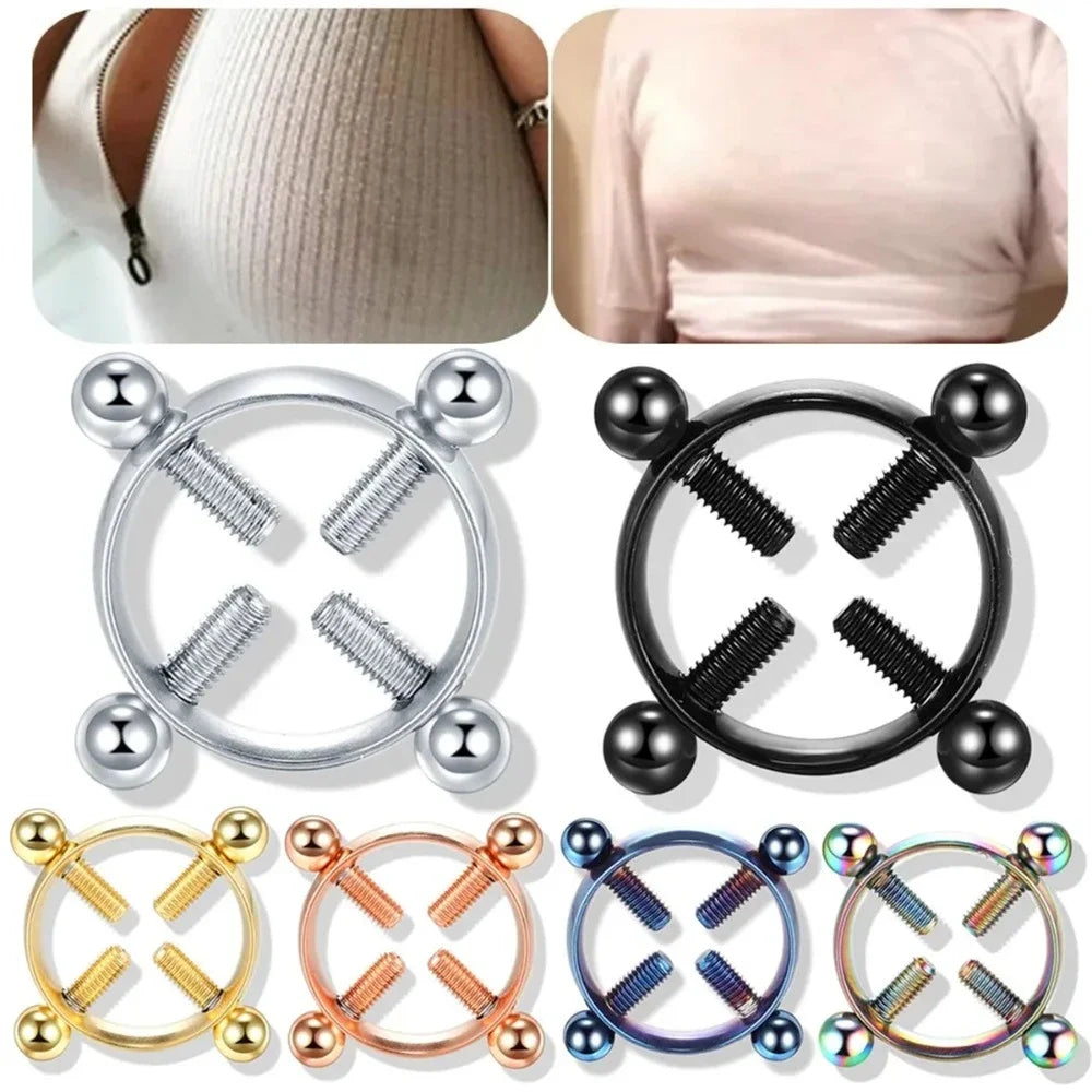 Women Stainless Steel Breast Ring Nipple Clamp Clip with Jewelry Fetish Fake Nipple Piercing Exotic Sex Shop Clearance Wholesale