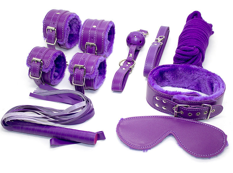 10-Piece Plush Lined Adjustable Restraint Kit with Rope & Accessories for Couples(Purple)