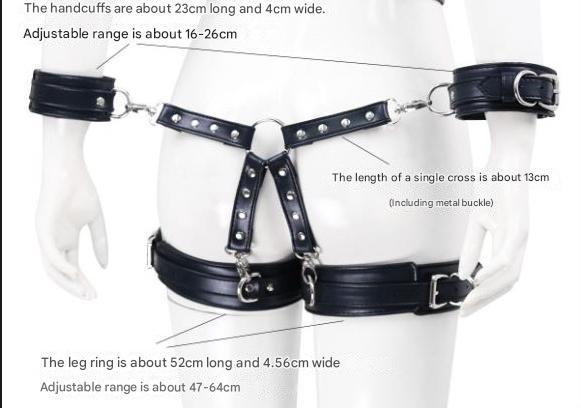 Adjustable PU Leather X-Harness Restraint Set with Cuffs - Playful Bondage Accessory(Black)