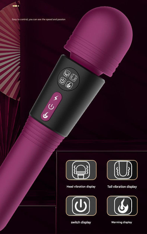 (Green) Powerful Dual Stimulation Wand Vibrator - Heated Tip, Multi-Mode, LCD Display