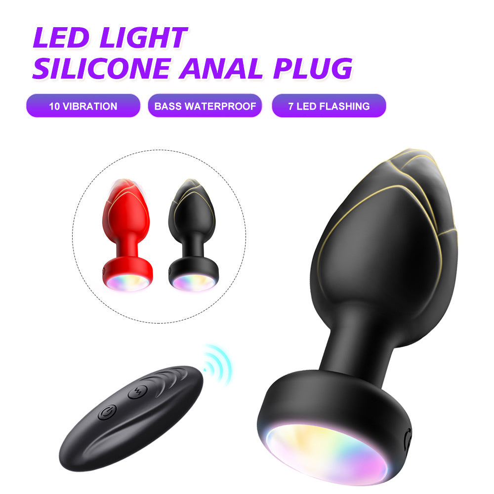 Black Luminous LED Vibrating Anal Plug with Wireless Remote - 10 Speeds, 7 Light Modes, Waterproof Silicone