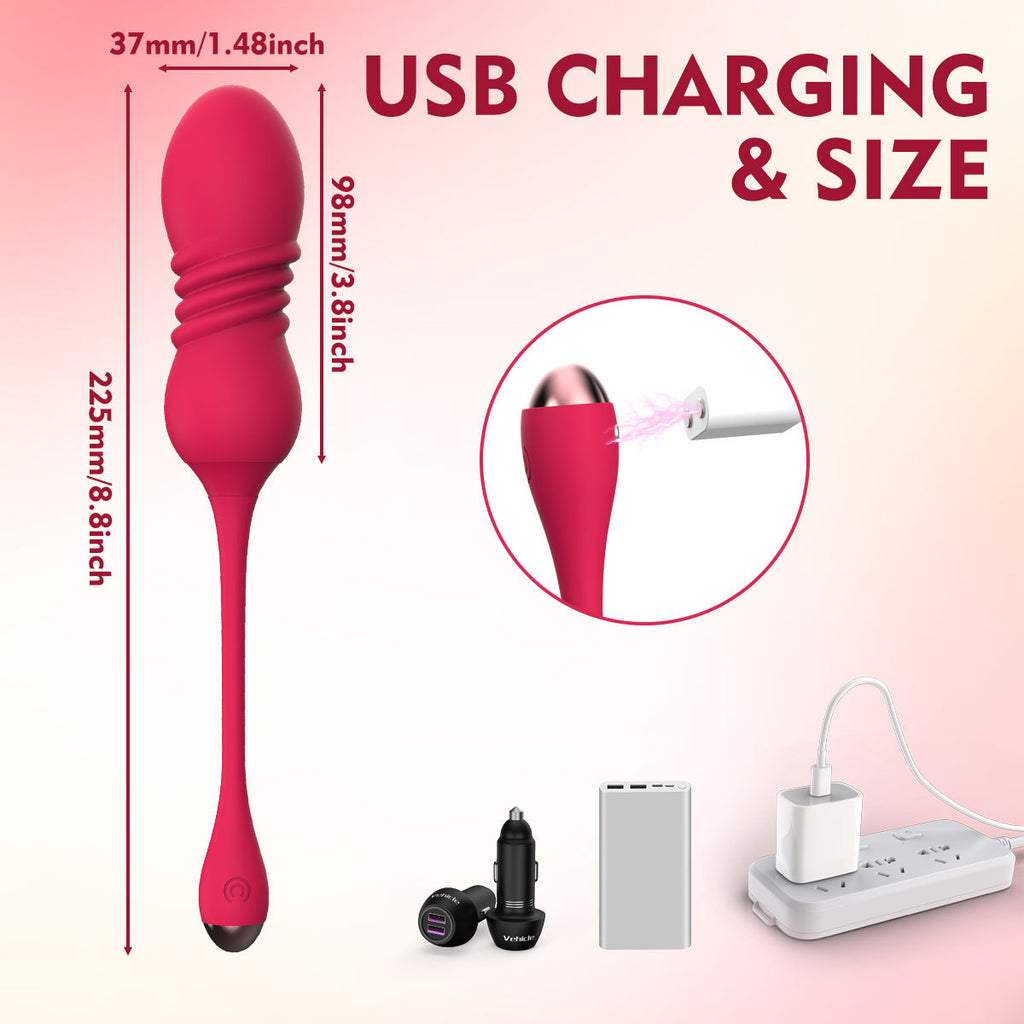 Red  ThrustWave Remote Control Vibrating & Telescopic Pleasure Egg - 12 Vibe & 3 Thrust Modes, Wearable Fun