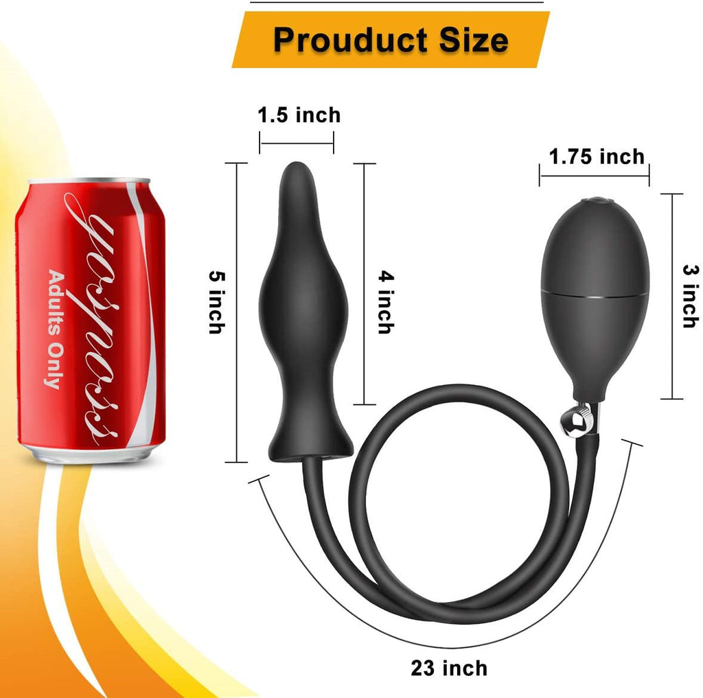 Black Classic Inflatable Butt Plug - Large Silicone Dilator