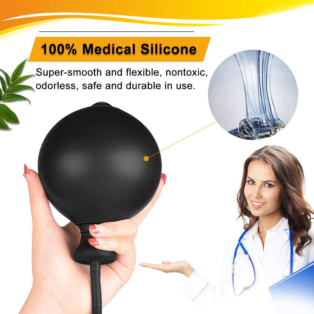 Black 3-Bead Pull-On Inflatable Butt Plug - Large Silicone Dilator